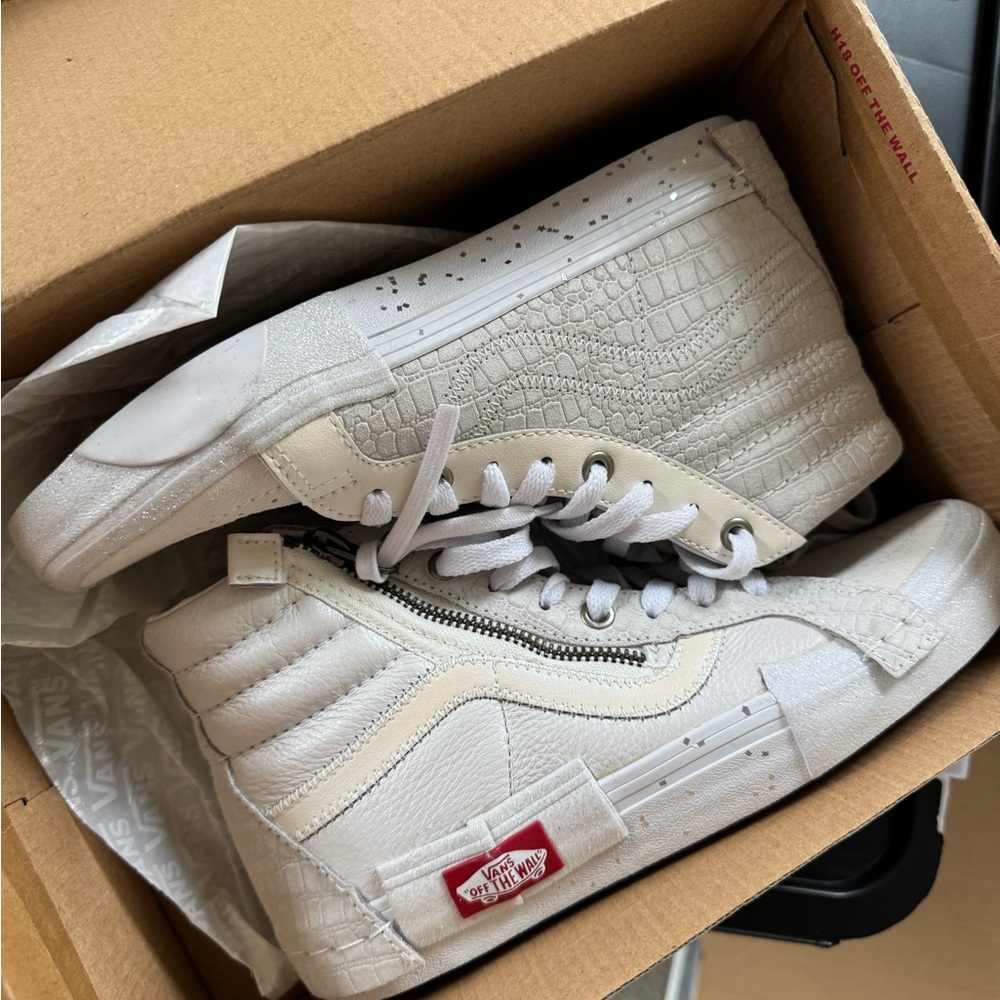 Vans Glitter Mix White Iridescent Sk8-Hi Reissue Sneakers US W 7.5 M 6